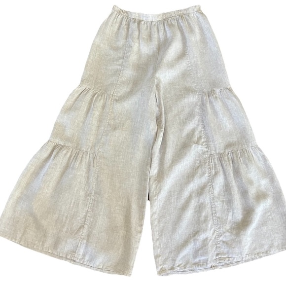 Ethos Los Angeles Linen Tiered Super Wide Leg Pants for Women in Oatmeal size M - Picture 1 of 8
